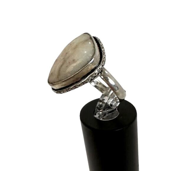 💕 Natural Cinnabar Gemstone Statement Ring Size adjustable 925 Silver plated - Picture 2 of 4